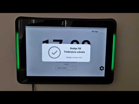 J-CLOCK App Rilevazione Presenze NFC Contactless su Tablet fissato a Parete Timbratura con Cellulare