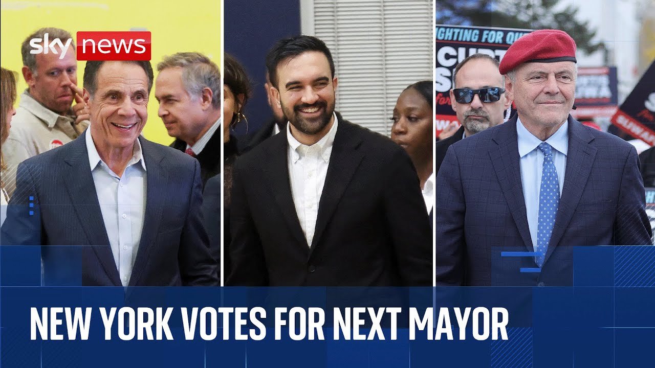New York heads to the polls as Mamdani, Sliwa & Cuomo battle to become mayor | Sky News coverage