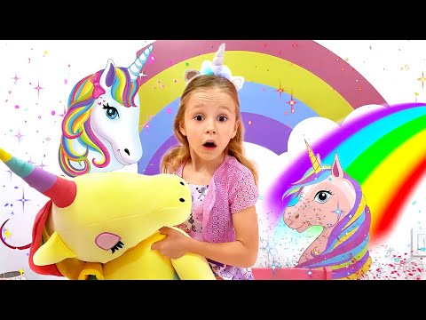 Nastya décore sa nouvelle chambre de licorne avec des couleurs arc-en-ciel