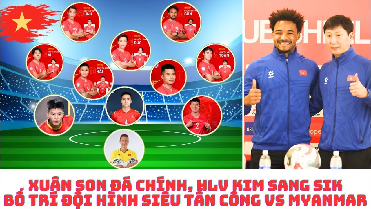 Nguyễn Xuân Son - Tiến Linh - Quang Hải - Hoàng Đức - HLV Kim Sang Sik vs Myanmar