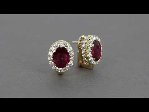 Золотые серьги с крупными рубинами и бриллиантами
