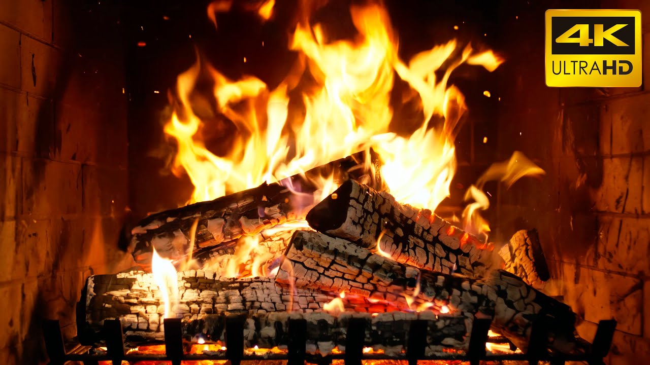 🔥 Cozy Burning Fireplace with Real Crackling Fire and Glowing Logs for Cozy Christmas Evenings