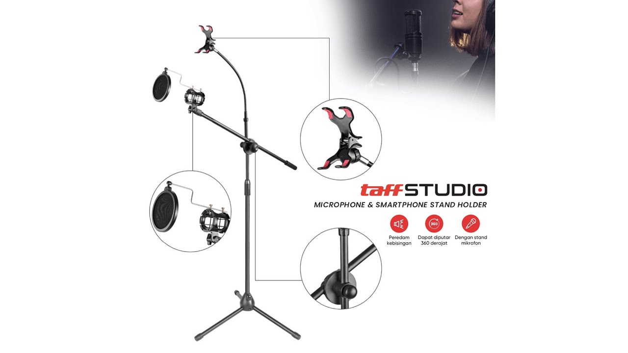 Pratinjau video produk TaffSTUDIO Microphone and Smartphone Stand Holder 360 Degree - MS-70B