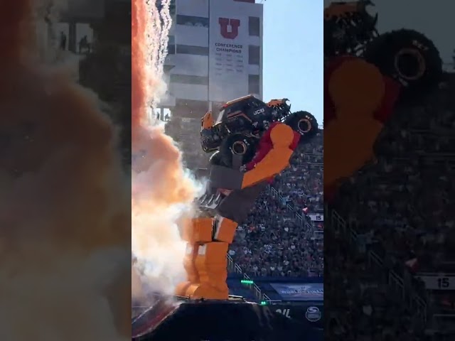 Monster Truck Destroys Giant Robot at Stadium! #monsterjamworldfinals #monsterjam