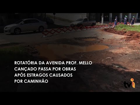 Vídeo: Rotatória da Avenida Prof. Mello Cançado passa por obras após estragos causados por caminhão