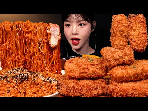 SUB)치즈가득 두툼한 치즈롤까스에 불닭볶음면 먹방! 레전드조합 리얼사운드 Cheese Pork Cutlet with Buldak Noodles Mukbang ASMR