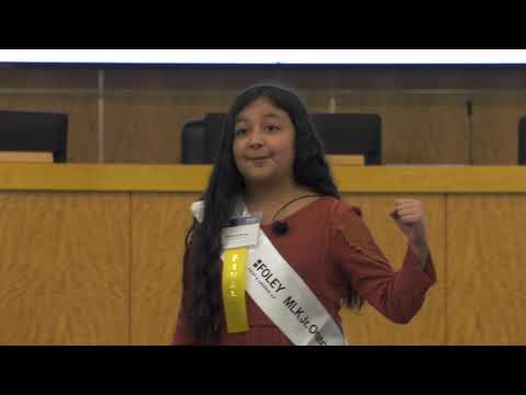 Vivianna Serna, fourth-grader from Crespo Elementary School, recites her speech during the 25th Annual Foley & Lardner MLK Jr. Oratory Competition Jan. 15 in Houston. Vivianna Serna, fourth-grader from Crespo Elementary School, recites her speech during the 25th Annual Foley & Lardner MLK Jr. Oratory Competition Jan. 15 in Houston.