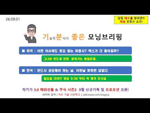 [모닝브리핑] 260901 이란 이슈에도 동요 없는 미증시? 박스가 더 좁아질까? / 한국 반드시 상승해야 하는 날. 이런날 못하면 답없다