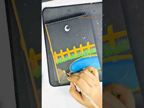 Night Scenery Acrylic Painting | Easy Fence, Moon & Pond Landscape Art