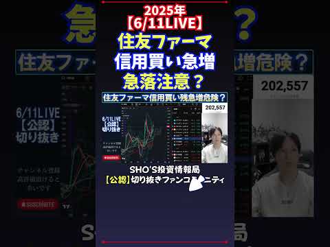 経済金融の動画サムネイル - 【6/11LIVE】住友ファーマ信用買い急増急落注意？ #日経平均株価  #投資