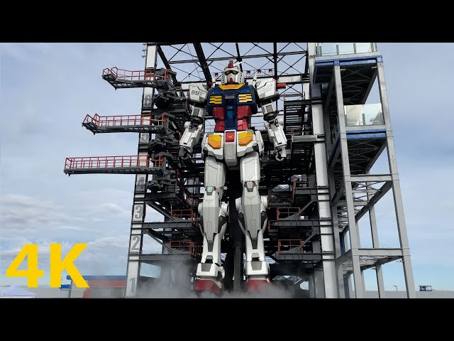 Giant relocating Gundam robotic overlook Yokohama port