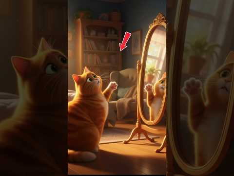 The orange cat sees a mirror for the first time. #short #cartoon #cat #catvideos #cartoonforkids
