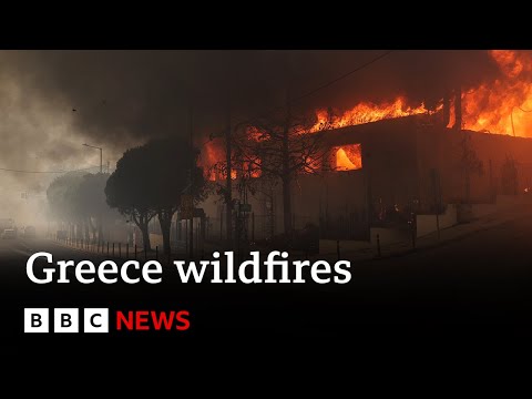 Greece wildfires force thousands to evacuate and destroy about 100 homes | BBC News