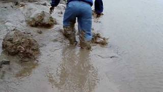 JCB rigger boots flooded with liquid 