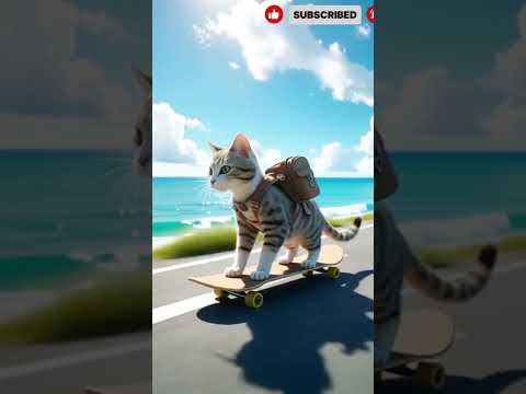 Cat riding skateboarding