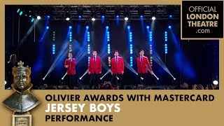 Jersey Boys performs on the ITV Stage in Covent Garden at the Olivier Awards 2015 with MasterCard