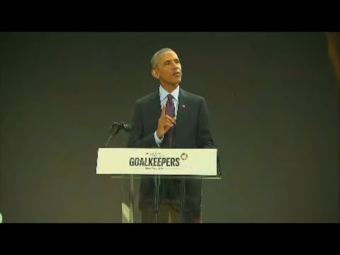 Former President Obama speaks at Gates Foundation event