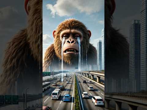 Because of the heat, this monkey steps onto the highway #ai #short #video #animals