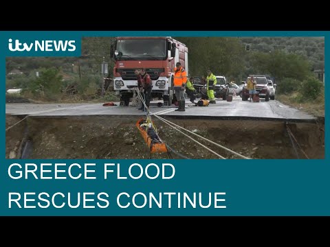 Rescue efforts continue in Greece following deadly floods after torrential downpours | ITV News