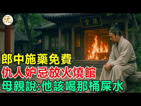 民間故事:郎中施藥免費,仇人妒忌放火燒館,母親說:他該喝那桶屎水