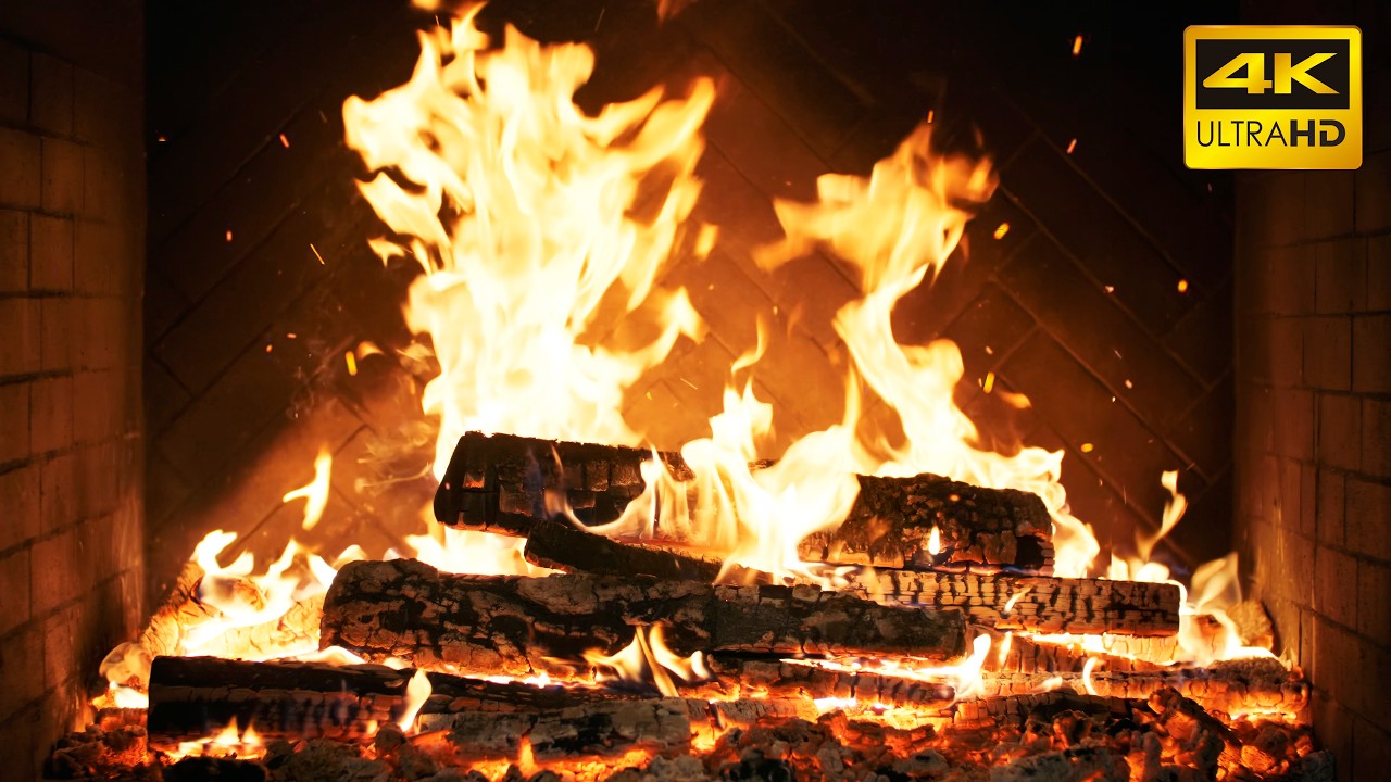 🔥 FIREPLACE Magic (NO MUSIC) with Slow-Burning Logs and Soft Wood Pops for a Relaxing Background