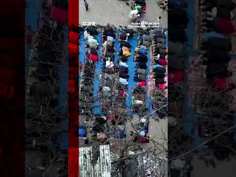 Rafah residents hold Eid prayers by destroyed mosque. #Gaza #Shorts #BBCNews