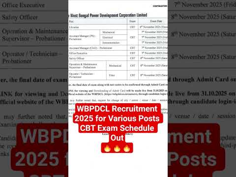 WBPDCL Recruitment 2025 for Various Posts CBT Exam Schedule Out🔥🔥🔥|| #wbpdcl #cbtexam #scheduleout
