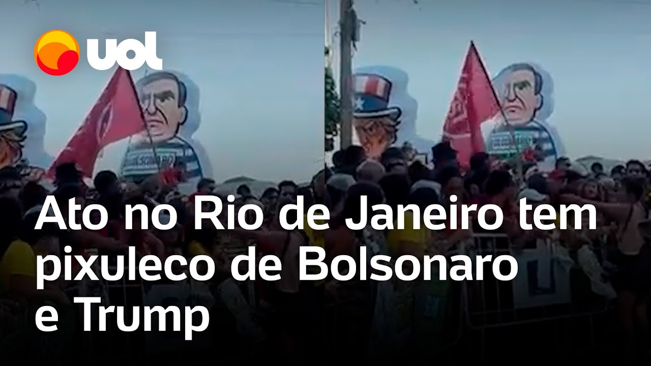 Ato contra PEC da Blindagem e Anistia manifestantes exibem pixuleco de Bolsonaro e Trump no Rio