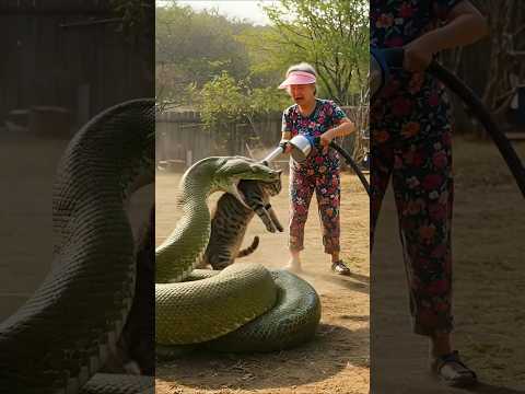 🐍💨 진공청소기 한 방으로 뱀을 제압한 할머니의 반전 구조!⚡#snakeattack #catrescue #wildlifemoment #motherhood