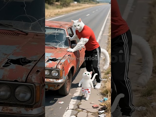 Kitten Builds a Tesla Cybertruck for Daddy from Old Scraps 🤖🚗💥 #viralvideo #cat #funny #automobile
