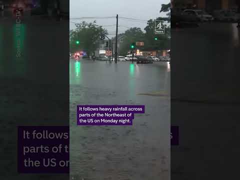 Floodwater pours into NYC subway