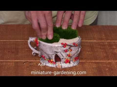 How to Compose Fairy Garden Birch Tea Cup Planter - Video by Miniature Gardening