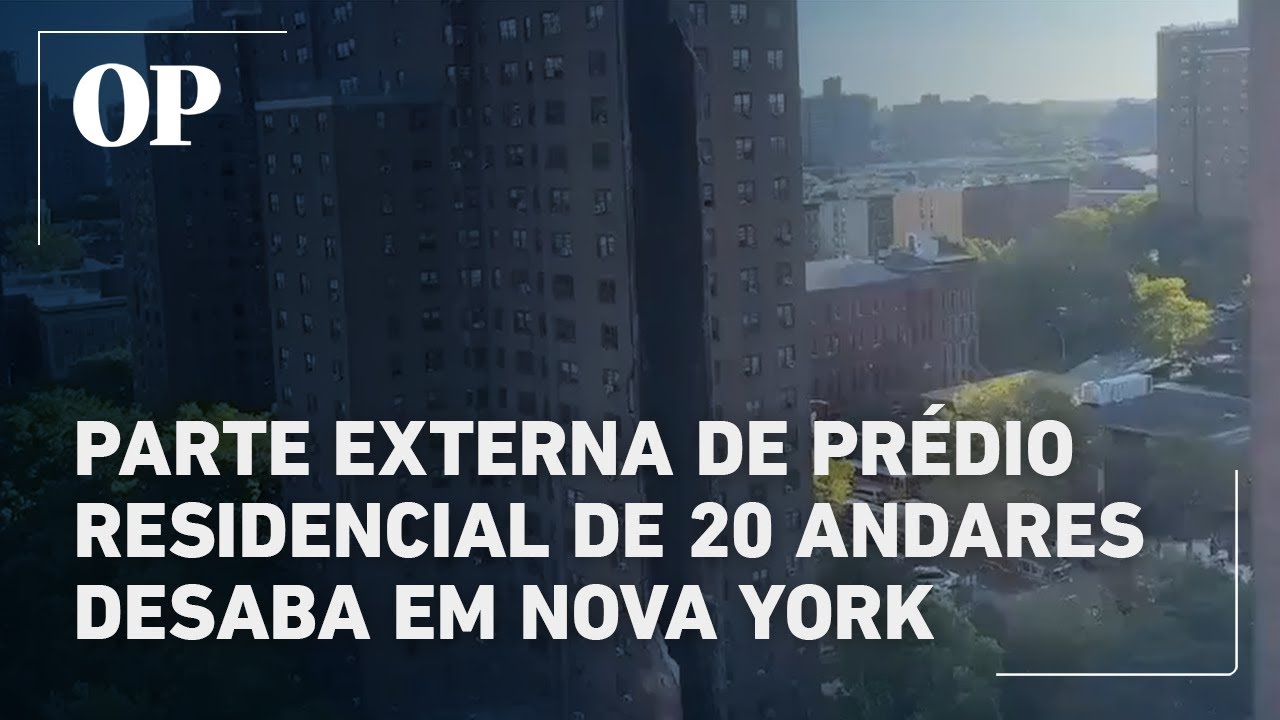 Parte externa de prédio residencial de 20 andares desaba em Nova York veja o momento da queda