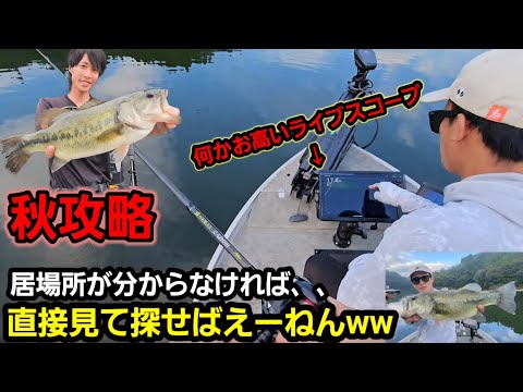 【秋攻略】難しい秋、、魚の居場所が掴めないなら直接見て探したら良いで←【ライブスコープ】【大分バス釣り】【芹川ダム】【秋バス釣り】【サンカクコティーサン】【ノリーズ】【コイケ１７ミリ】【ガーミン】