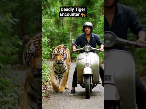 Deadly Tiger Encounter: Biker's Heart-Stopping Moment Tadoba National Park#shortsfeed #tiger #shorts