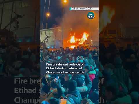 Fire breaks out outside Etihad stadium ahead of Champions League match #shorts #championsleague
