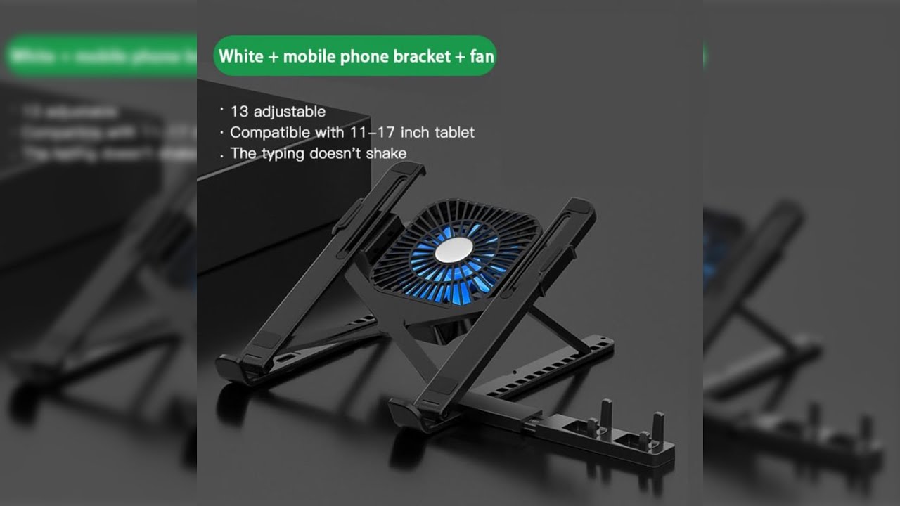 Pratinjau video produk Centechia Stand Laptop Portable Foldable 13 Level with Cooling Fan - CT1310