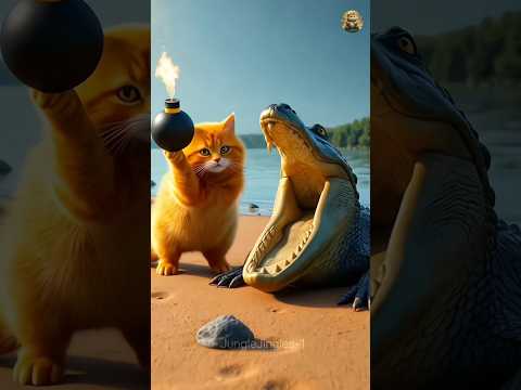 Clever Cat 🐱 Eats Crocodile 🐊 Funny Video #funny #cuteanimal #cat #catshorts #aicatstories