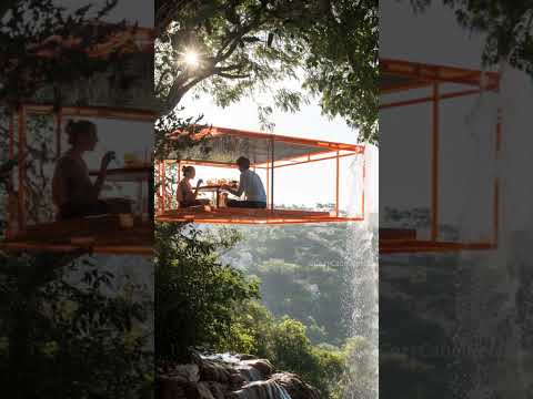 Peaceful Teahouse on a Red Cliff | Serene Waterfall & Mountain View Escape