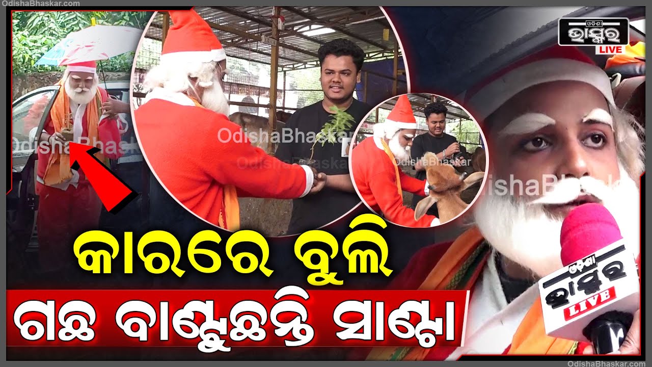 ରାଜଧାନୀରେ କାରରେ ଘର ଘର ବୁଲି ଗଛ ବାଣ୍ଟି ତୁଳସୀ ପୂଜନ ଦିବସ ପାଳୁଛନ୍ତି ସାଣ୍ଟା