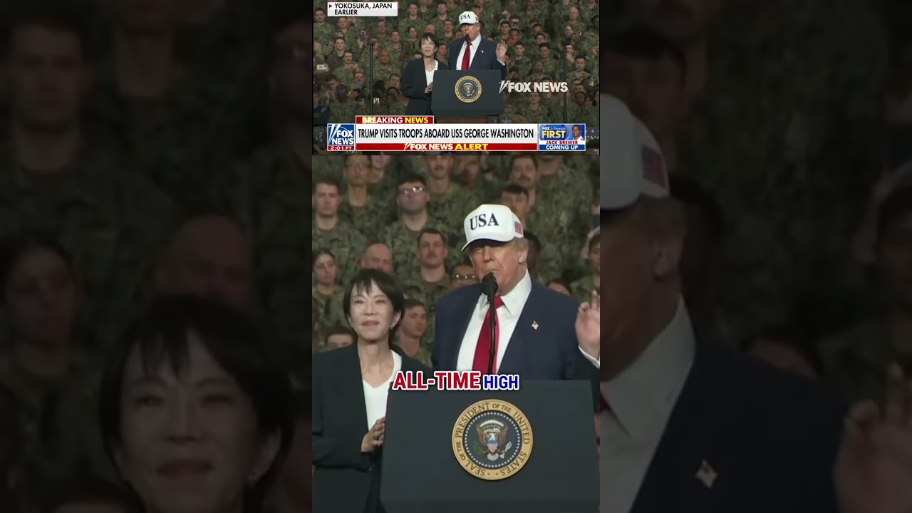 WATCH: Trump embraces Japanese PM on USS George Washington #shorts #trump #foxnews