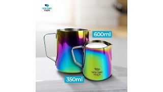 Pratinjau video produk One Two Cups Gelas Milk Jug Kopi Latte Art Rainbow Stainless 350 ml - 10084