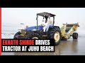 Eknath Shinde Drives Tractor At Cleanliness Drive At Mumbai’s Juhu Beach