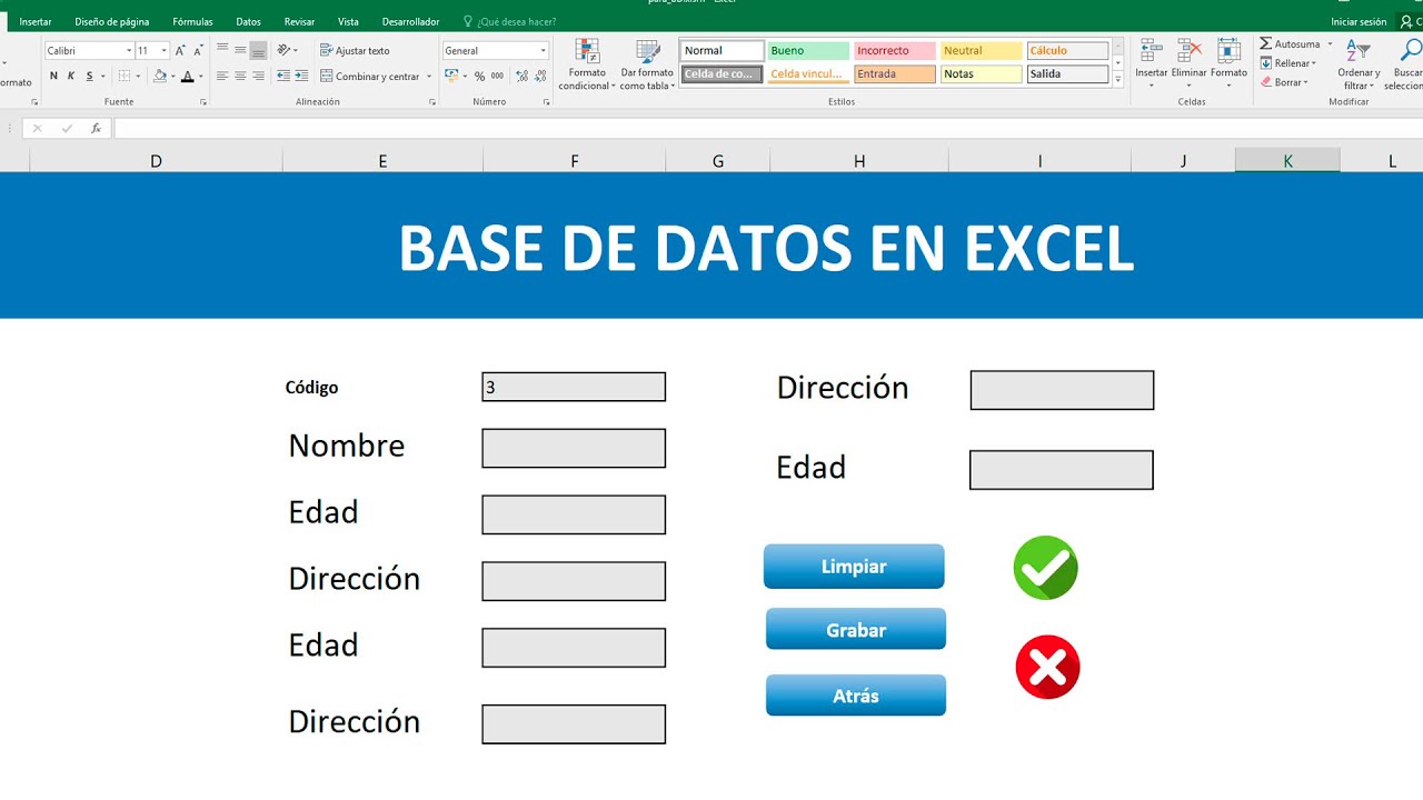 Como crear una base de datos en excel