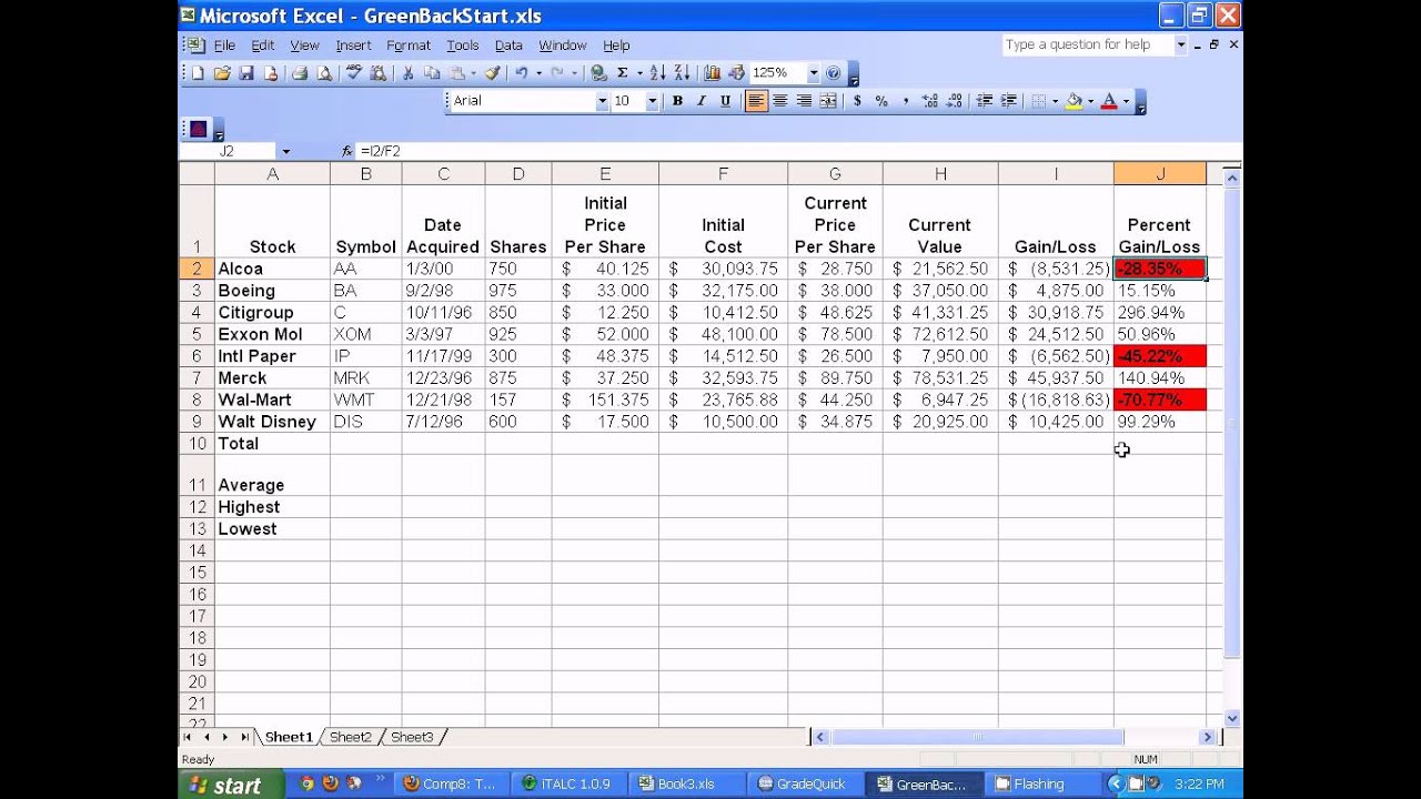 Microsoft Excel Setting Up Stocks Spreadsheet Youtube 2598