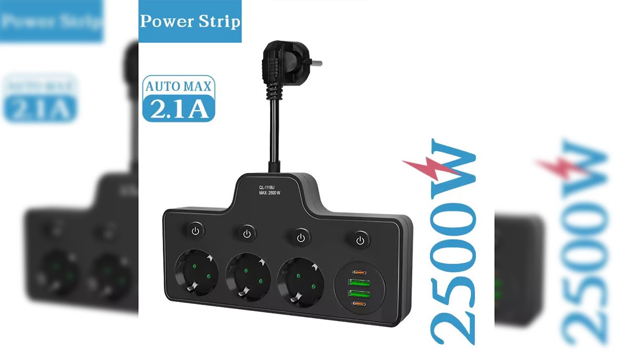 Pratinjau video produk QIAOLIAN Stop Kontak USB Type C EU Plug 10A 110-250V 2500W 4 Lubang - QL-1119U/QL-1118U