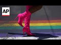 Ready, try to stay steady, go! High heel race in Mexico City celebrates Pride in style