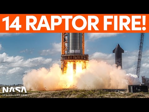 Starship: mise à feu statique de 14 Raptors du booster B7