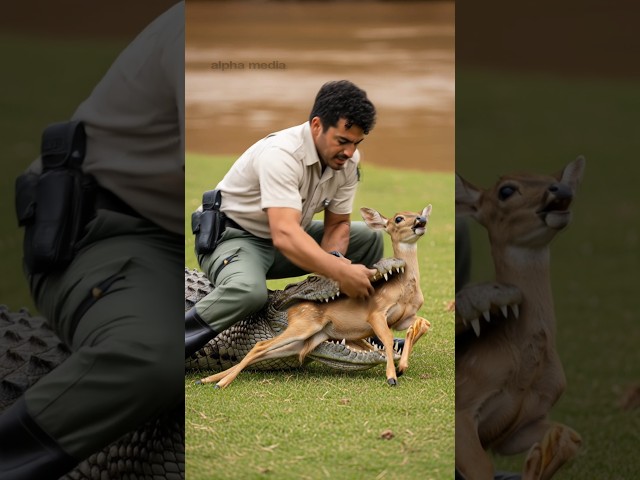 Crocodile Attacked a Baby Deer — But a Brave Park Ranger Saved Its Life! 🐊🦌💥 #wildlife