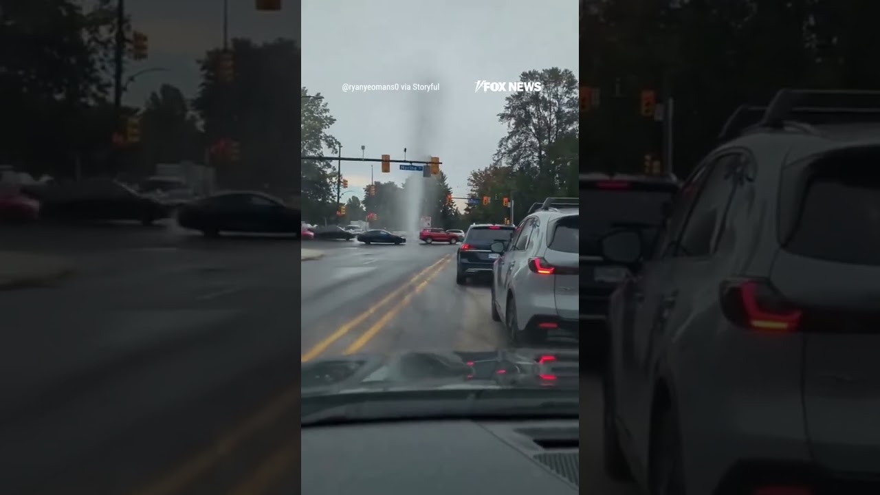 WATCH: Water ERUPTS over busy Vancouver roadway after main break #water #shorts #viral #viralvideo